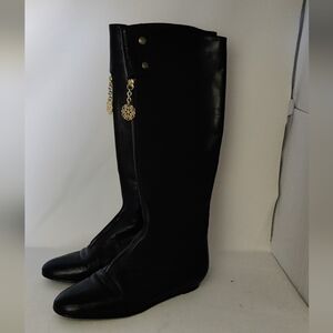 Migliorini gold Zip front Black Italian Italy Leather Boots sz 9